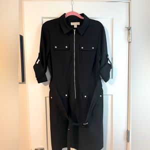 Belted multi pocket midi dress